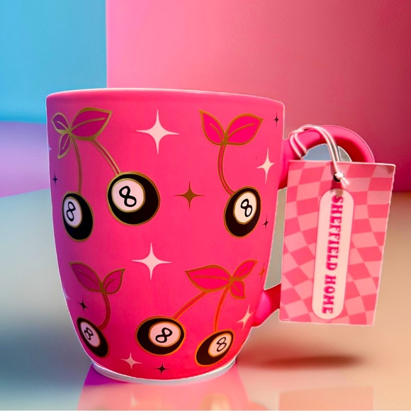 Sheffield Home NWT Black Pink 8 Ball Cherry Metallic Smooth Touch Mug - Picture 3 of 6